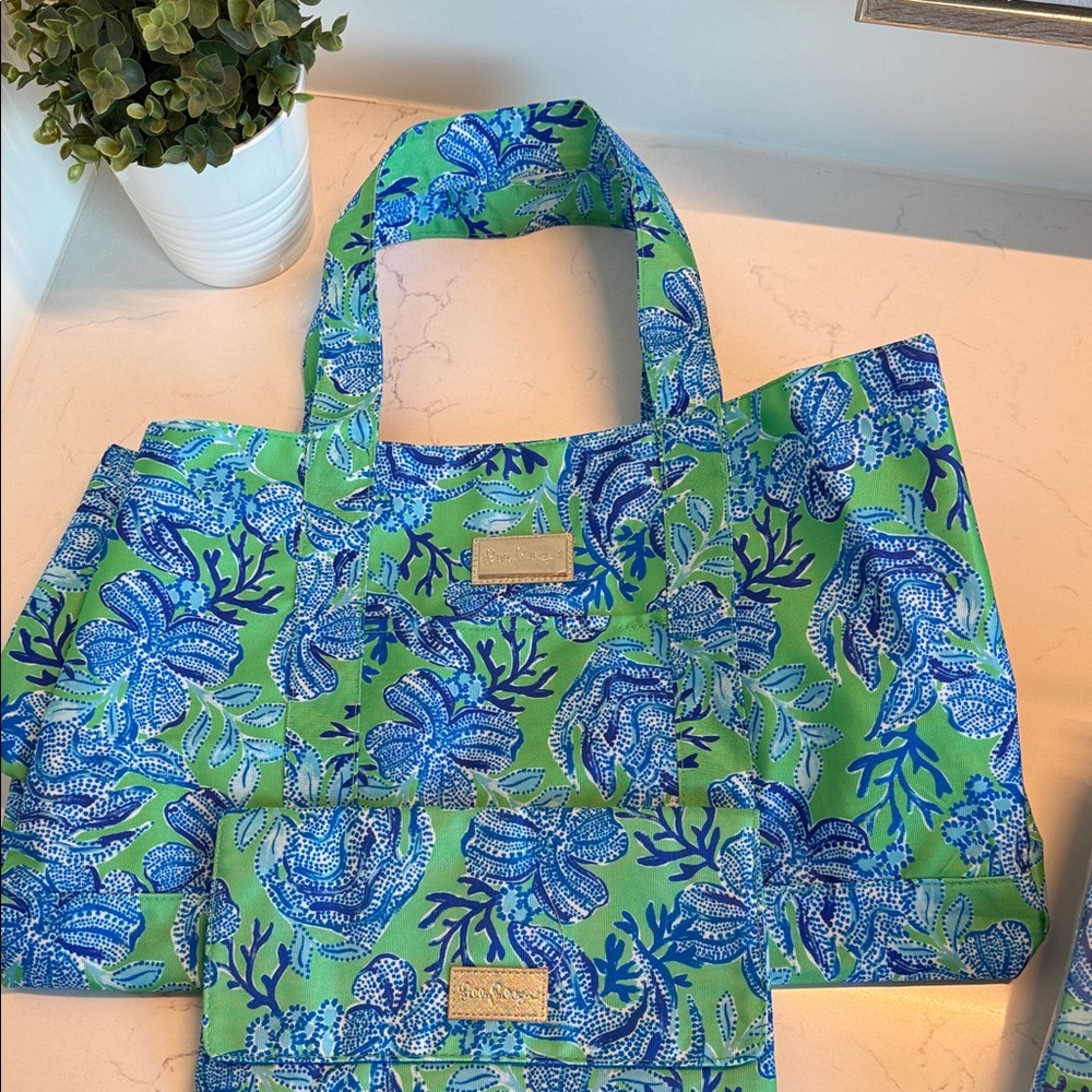 Lilly Pulitzer Blue and Green Floral Tote